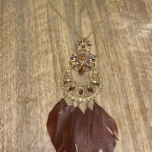 Gold feather statement necklace